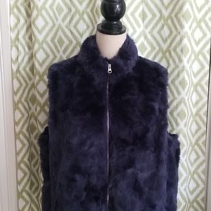 J Crew Faux Fur Vest Navy Blue XL